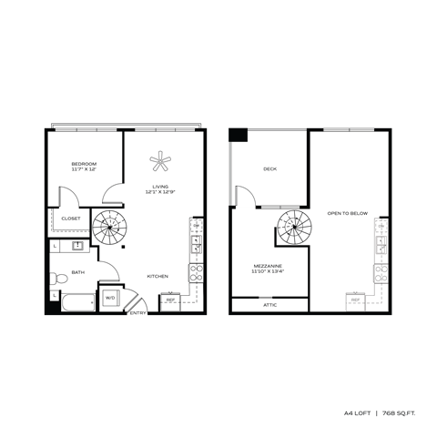 Floor plan for 1 bed, 1 bath, 780 sqft